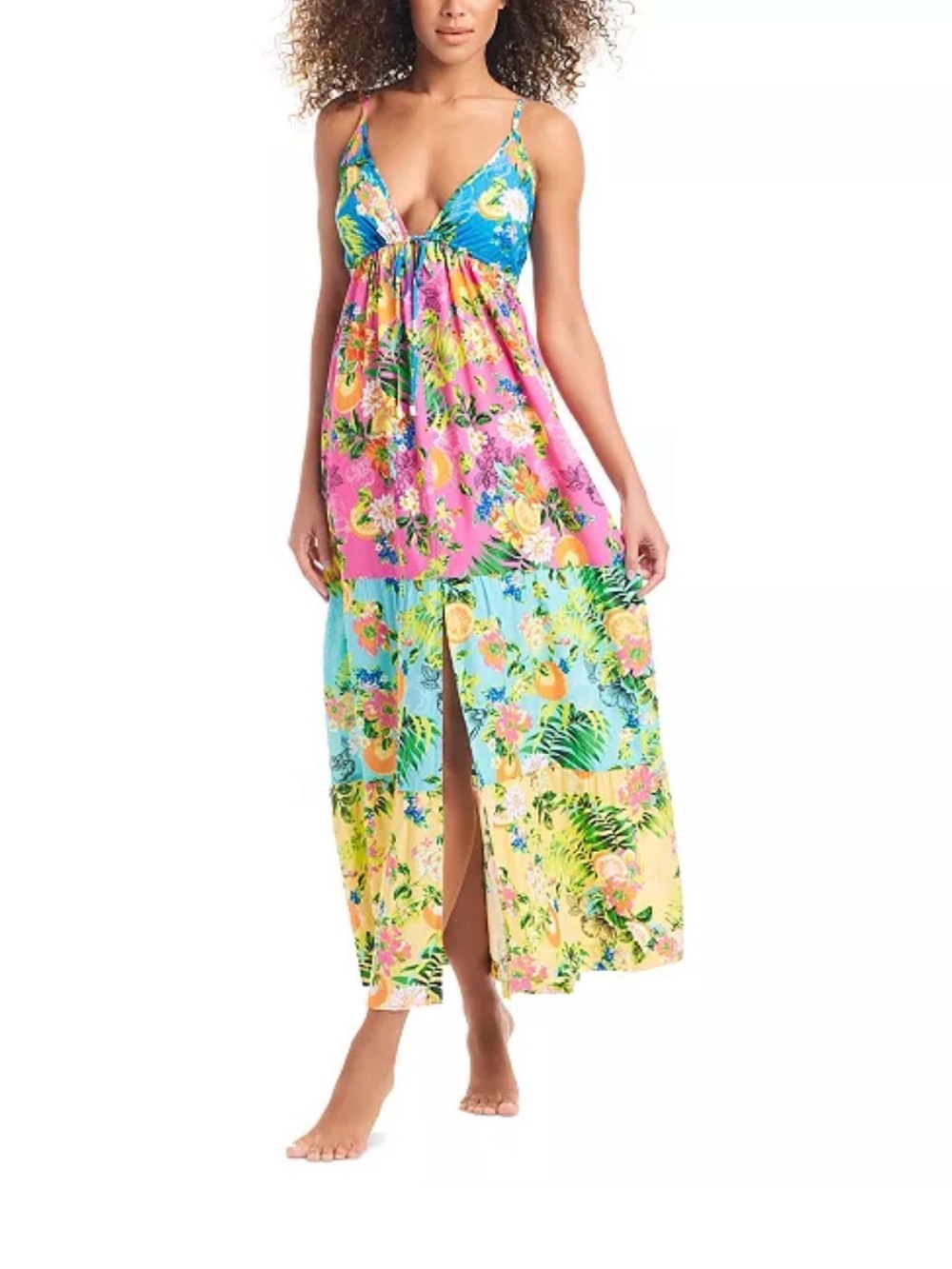 Bar III Women's Tiered Printed Ruffle Cover-Up Dress NEW M